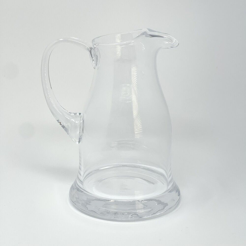 ROSENTHAL Germany Clear Crystal Signed 9" Pinch Lip Pitcher Handle Heavy Bottom